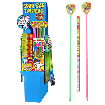 SOUR FACE TWISTERS BUBBLE GUM & CANDY POWDER STICKS FLOOR DISPLAY