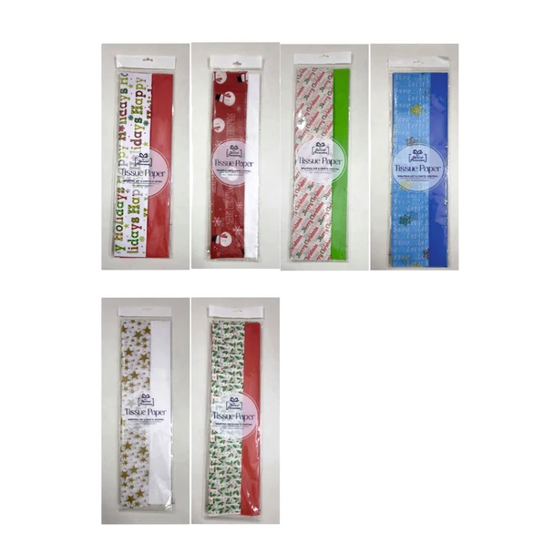 TISSUE PAPER 10 SHEET 2 STEP SHORTFOLD 6 XMAS PRINTS W/COORD SOLIDS