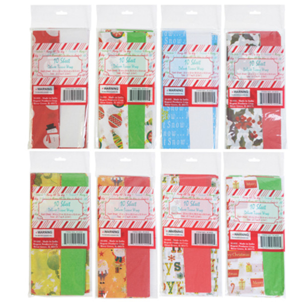 TISSUE PAPER 10 SHEET 2 STEP SHORTFOLD RANDOM XMAS PRINTS/SOLIDS