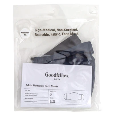 FACE MASKS 2PK ADULT L/XL FABRIC REUSABLE GOODFELLOW *4.00*
