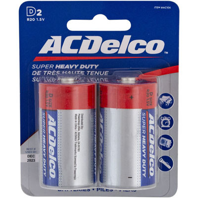 BATTERIES D 2PK HEAVY DUTY AC DELCO ON BLISTER CARD