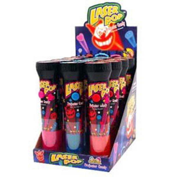 LASER POP PROJECTOR CANDY 3 ASST BLUE RASP, STRAWBERRY, CHERRY COUNTER DISPLAY