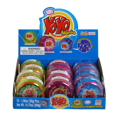YO YO MANIA BUBBLE GUM 12 PC 3 ASSORTED 1.06OZ COUNTER DISPLAY
