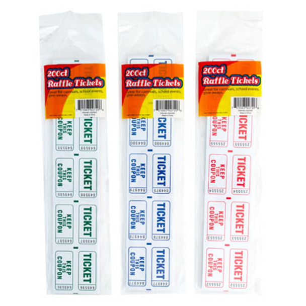 RAFFLE TICKET 200CT 2X1IN 3AST COLOR PRINTING OPP BAG WHITE PAPER