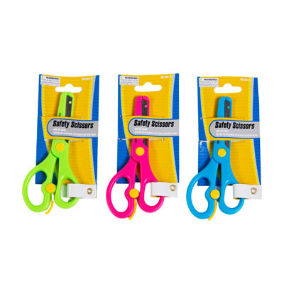 SCISSORS STUDENT SAFETY 5.12INL 3AST COLORS TIE ON CARD PINK/BLUE/GREEN