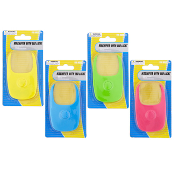 MAGNIFIER W/LED LIGHT 3X POWER 2-CR 1220 BATT INCLD/BLCPINK-GREEN-YELLOW-BLUE