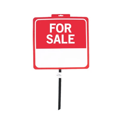 SIGN FOR SALE 14X15 26IN W/POLE WEATHERPROOF PLASTIC PERFORATED HEADER LABEL