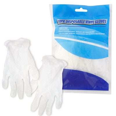 GLOVES DISPOSABLE VINYL 10PK UNIVERSAL SIZE PTD OPP BAG