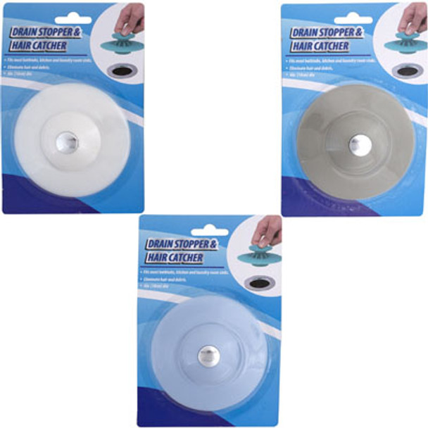 DRAIN STOPPER/HAIR TRAP COMBO 16WHITE/4EA GREY & BLUE 3.94IN DIA CLEANING BLC