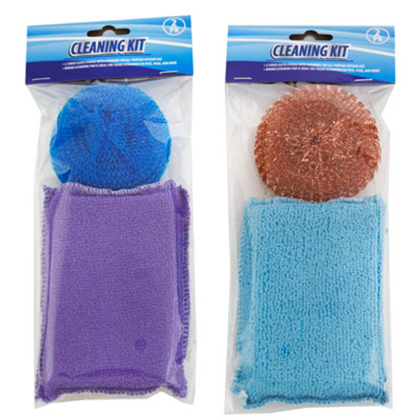 CLEANING KIT 2PK CLOTH SPONGE W/SCRUBBER & SCOUR PAD CLEAN PBH