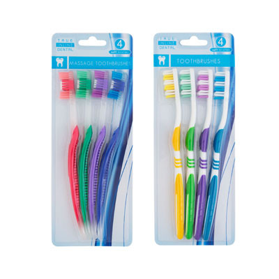 TOOTHBRUSH ADULT 4PK 2ASST SOFT BRISTLE OR GUM MASSAGE HBA BLTR