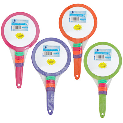 MIRROR HAND 11IN ROUND W/MULTI-COLOR 8PC PONY-O 4AST COLORS SHRINK W/HBA LABEL