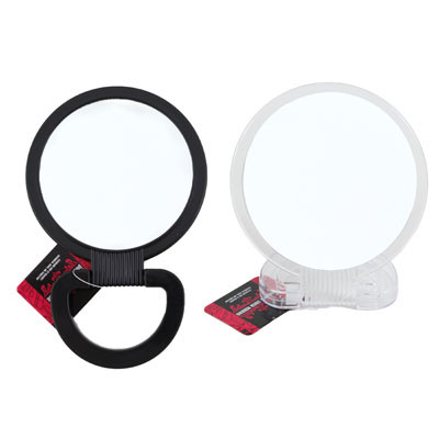 MIRROR 2SIDED 2X MAG/REG W/HANG OR STAND HANDLE HBA HT 2ASST FRAME CLEAR/BLK