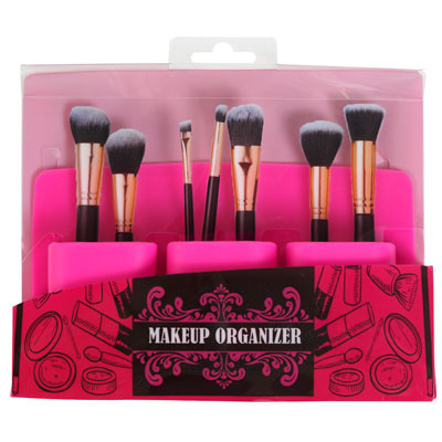 MAKEUP BRUSH ORGANIZER 3 POCKET MIRACLE CLING/HOT PINK SILICONE 8.86 X 5.12 X 1.38IN/PVC PINKHBA