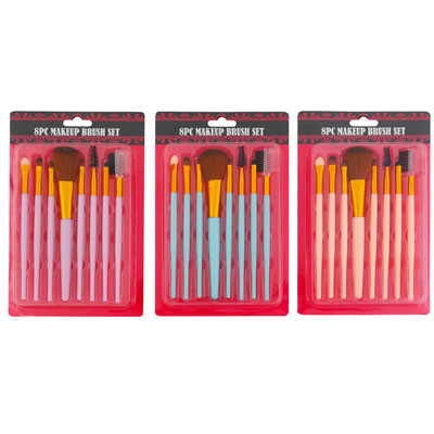 MAKEUP BRUSH 8PC SET 3AST COLORS HBA BLISTER