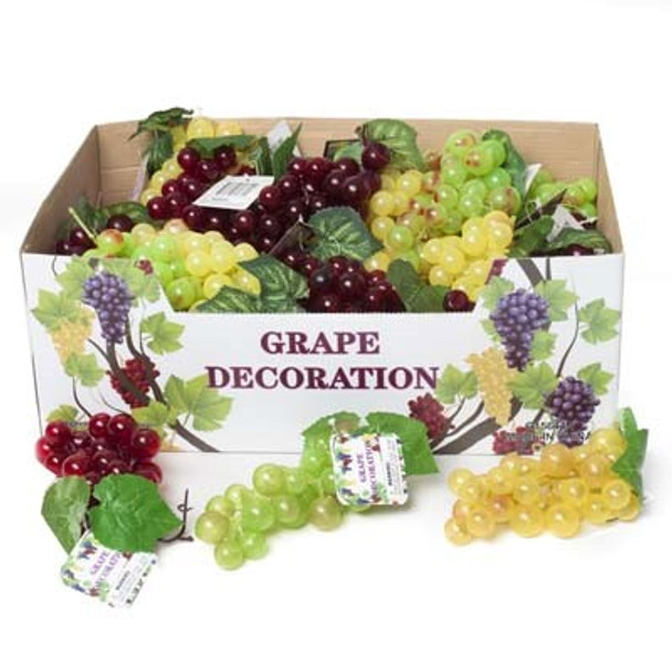 GRAPE DECOR 36PC CLUSTER 3ASTCOLORS W/SILK LEAVES 48PC PDQ