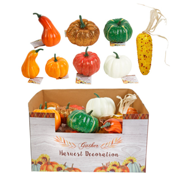 PUMPKIN/GOURD/CORN HARVEST AST 10 STYLES FOAM PLAIN/CRACKLE/GLITTER 30PC PDQ/ HARV HT