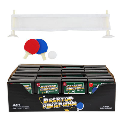 DESKTOP PING PONG 32PC 4PK W/BALL, NET & PADDLES BOXED COUNTER DISPLAY AGES 5+