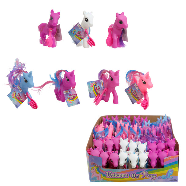 LOVELY PONY OR UNICORN W/BRUSH 5IN 3 CLRS EA 6AST IN PDQ/HT AGE 4+
