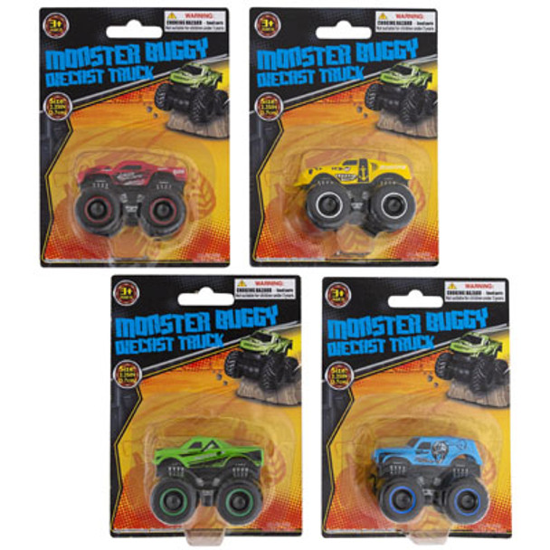 MONSTER BUGGY DIECAST TRUCK 4AST PP/METAL 2.25IN AGE 3+FREE WHEEL/BLISTER CARD