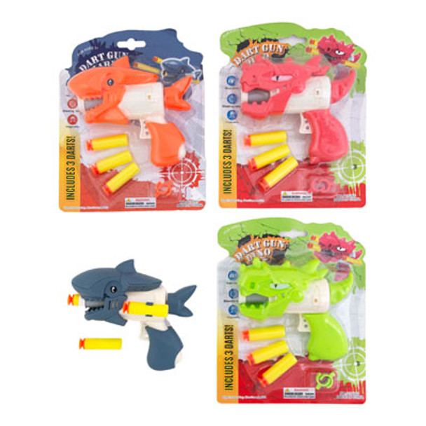 DART GUN W/3 SOFT DARTS SHARK/DINO 4AST BLISTERCARD