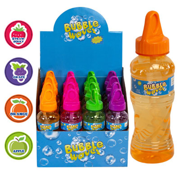BUBBLES 8OZ BOTTLE SCENTED W/WAND 16PC 4 ASSORTED STRAWBERRY/APPLE/ORANGE/GRAPE COUNTER DISPLAY