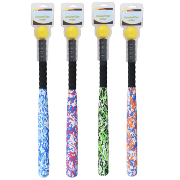 BASEBALL BAT W/BALL FOAM CAMO23.5IN BAT/2IN BALL 4AST CLRSCLAMPACK