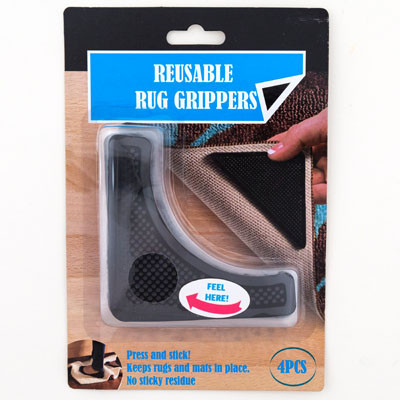 RUG GRIPPER 4 PADS W/4 ADHESIVE STICKERS/BLC "FEEL ME" OPENINGBLISTERCARD