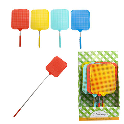 FLY SWATTER JUMBO TELESCOPIC EXTENDS TO 30IN/HEAD 6.25X7.5IN 4ASST IN 12PC PDQ/ WRAP LABEL