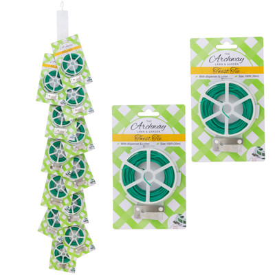 TWIST TIE 100FT W/DISPENSER/ CUTTER GREEN 12PC MDSG STRIP L&G