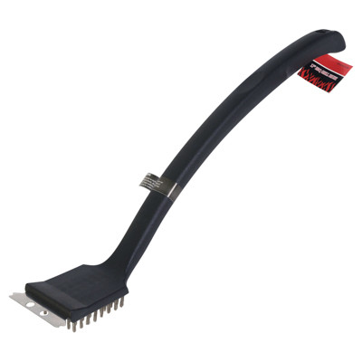 BBQ PLASTIC GRILL BRUSH 17-IN CURVED HANDLE S/S HEAD BBQ HANGTAG