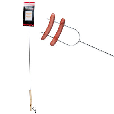 BBQ CAMP FORK 42IN LONG 2-PRONG FOR HOT DOGS OR MARSHMALLOWS BBQ PRINTED SLEEVE