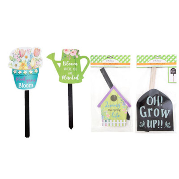 PLANTER OR YARD STAKE MDF/4AST GARDEN DESIGNS W/GLITTER 14-16IN PBH W/DROPDOWN IN USE PHOTO