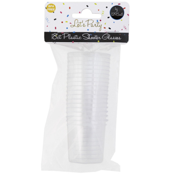 SHOT GLASS DISPOSABLE PLASTIC 18CT 1 OZ CLEAR/VERT PKG PBH