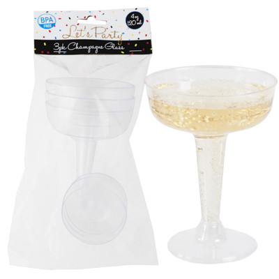 CHAMPAGNE GLASS 3PK PLASTIC 4.25X3.25 DIA PARTY PBH 4OZ/120ML