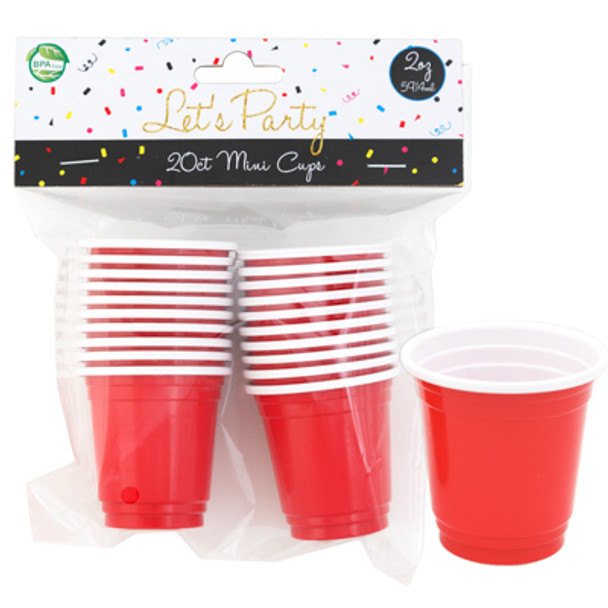 CUPS MINI 20CT 2OZ REDW/WHITE INTERIOR PARTY PB/HDR