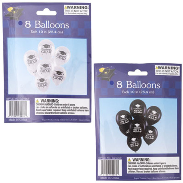 BALLOONS 8CT GRAD PRINTED 10IN BLACK OR WHITE PB/INS BALLOONS 8CT GRAD PRINTED 10IN BLACK OR WHITE PB/INS