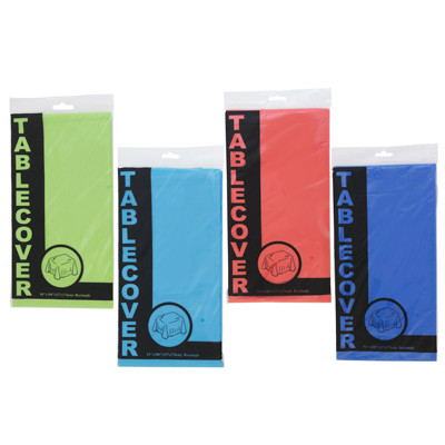TABLECOVER 54X108 PE PLASTIC 4AST SOLID SUMMER COLORS IN PRNTD POLYBAG