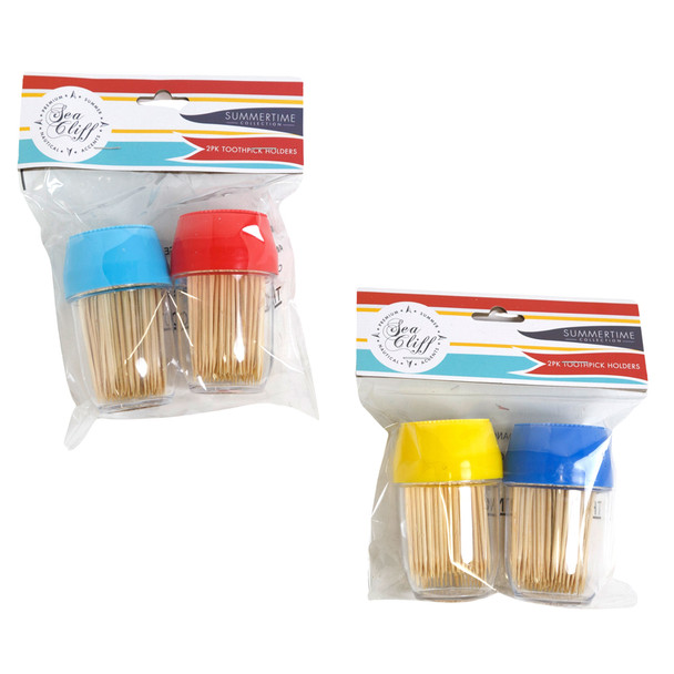 TOOTHPICK DISPENSER 2PK W/90 BAMBOO PICKS/SUMMER DISPENSER COLORS/PBH