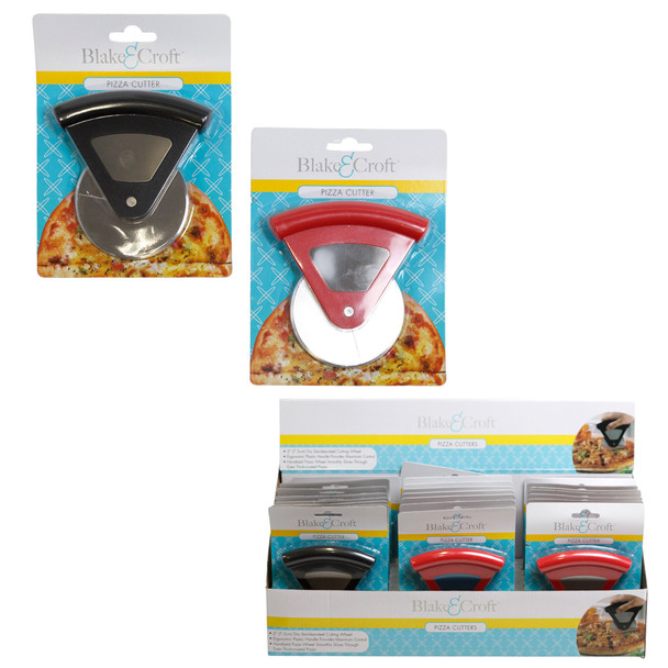 PIZZA CUTTER HANDHELD 2.87IN BLISTERCARD IN 24PC PDQRED/BLACK COLOR