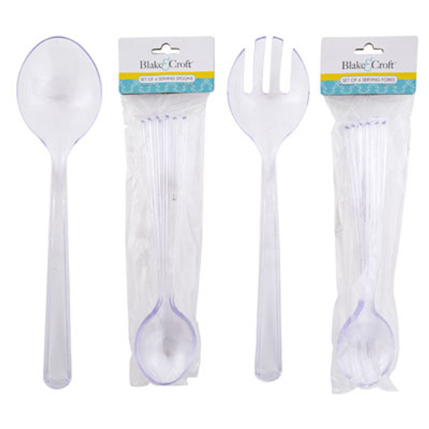 SERVING SPOONS/FORKS 4PK CLEAR PLASTIC 10IN B&C KITCHEN PBH