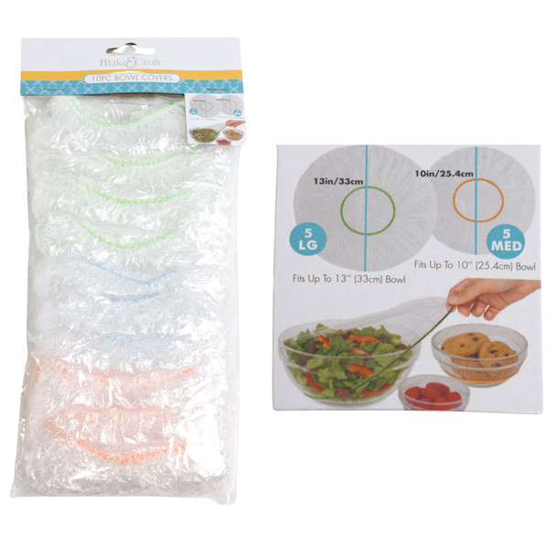 BOWL COVERS PLASTIC 10PC ELASTIC 5LG/5 MED 3 AST CLRS PER PK PBH