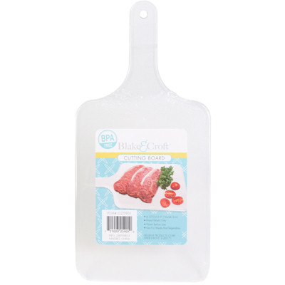 CUTTING BOARD CLEAR PLASTIC W/HANDLE 6.375X13.5IN SHRINK/LBL