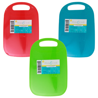 CUTTING BOARD 13X8.5IN 3AST CLR PP PLASTIC W/HANDLE SHRINK W/LBL RED/GREEN/TURQUOISE