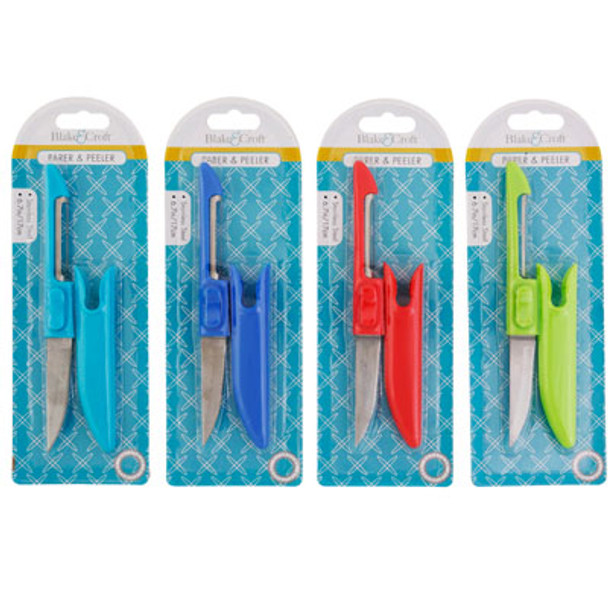 PARING KNIFE/PEELER COMBO W/COVER 6.7IN 4AST CLRS/B&C BLC RED/BLUE/GREEN/TURQUOISE