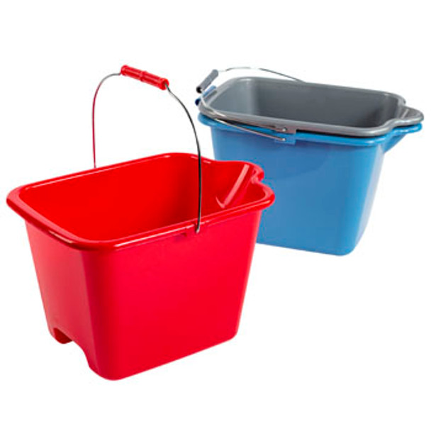 SCRUB BUCKET PLASTIC W/HANDLE 9.7L/2.5GAL RECTANGULAR SHAPE3AST COLORS RED/BLUE/GREY