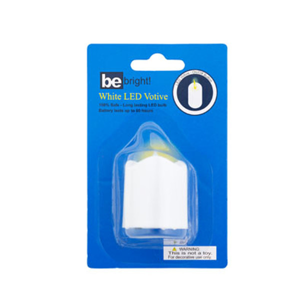 VOTIVE LED WHITE 1.5IN BLISTER CARD BE BRIGHT ARTWORK