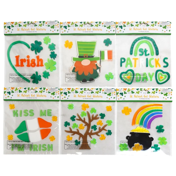 GEL CLING STICKERS ST PATRICK 6AST DESIGNS PBH