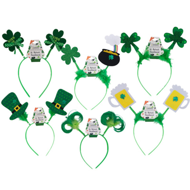 HEADBAND ST.PATRICK HEADBOPPER 6AST W/FEATHERS STPAT BARBELLCARD