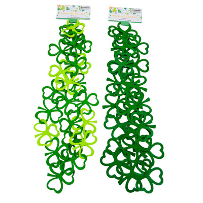 GARLAND DIECUT FELT LINKED SHAMROCKS 59IN L 2AST SOLID GREEN/2TONE STPAT HDR